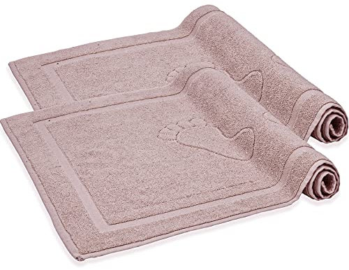 Komfortec Badvorleger Set 2 Teilig, Frottee Duschvorleger, Waschbar Duschmatte & Badteppich, 800 g/m² &100% Baumwolle, Saugfähig & Schnelltrocknend, 50 x 80 cm, Blütenrosa bathmat-rosa