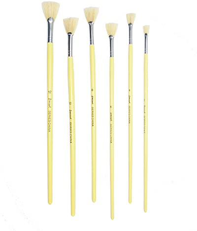 6 Stück/Set Fächerform Schweineborsten Haarfarbe Griff Ölfarbe Pinsel Aquarellpinsel Künstler Professionelle Kunstbedarf