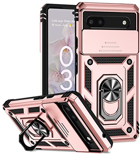XINYEXIN Kameraschutz Handyhülle für Google Pixel 6a Hülle (6.1) mit 360 Grad Metal Ring Ständer Stoßfest Schutzhülle Hard Case Sliding Camera Cover - Roségold