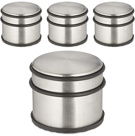 Relaxdays Fermaporta in Acciaio Inox, Set da 4, HxD: 7,5 x 9 cm, Blocca Porte Pesante e Antiscivolo, Argento Nero