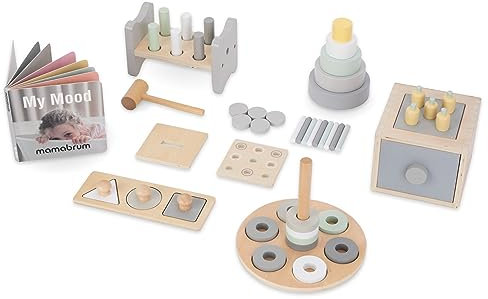 Mamabrum, Montessori pedagogisk låda för småbarn, hammarslag, pussel Montessori, känslomässig bok, multifunktionell låda, blockpyramid, stavleksak från 6 månaders motorik