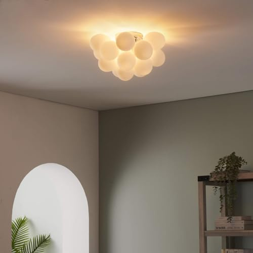 KOSILUM - Plafoniera design a grappolo di 17 bicchieri bianchi - Bartali - Luce bianca calda illuminazione soggiorno camera da letto cucina corridoio - 4 x max 28 W - G9 - IP20