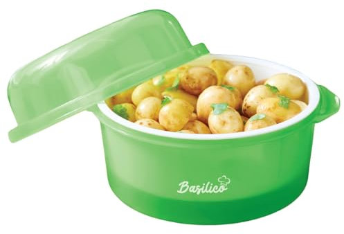 Basilico® Cuiseur de pommes de terre au micro-ondes, cuiseur vapeur pour pommes de terre et autres légumes, préparation rapide et économe en énergie, passe au lave-vaisselle, diamètre 23 cm