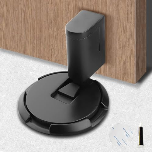 Door Stop Magnetic Door Stoppers, Punch-Free Mechanical Silent Floor Door Stops Indoors, Adjustable No Drilling Mechanical Floor Doorstop Magnetic Door Catch with Adhesive (Black)