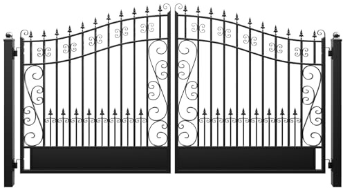 ZUMI Dual Swing Driveway Gates, 12x6 ft. Outdoor Steel Swing Gates for Driveway, Heavy-Duty Driveway Fence Gates for Home Security, Weatherproof Iron Security Gate Kit for Outdoor, Greerwich Style