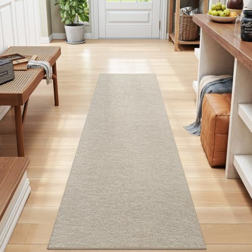 DEXI Runner Rug 43.5 x 150 cm, Extra Long Non-Slip Dirt Trapper Mat, Rubber Backed Kitchen Rugs, Thin and Washable Floor Carpet Runners for Hallway Entryway Laundry Besides, Beige