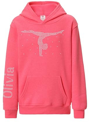 Varsany Personalised Gymnastics Split Hoodie for Girls,Gymnastics, Gifts | Custom Split Rhinestone Gymnast Jumper & Sweatshirt | Birthday Present Clothes,