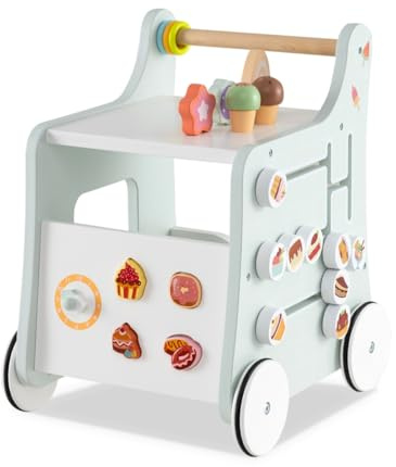 LIFEZEAL Barnskoter i trä med söta tillbehör, Montessori-leksak med hjul, babyleksak från 1 år (ljusgrön)
