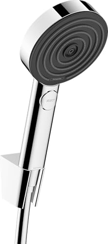 hansgrohe Pulsify Select S - conjunto de ducha con alcachofa de ducha ahorro de agua (EcoSmart, 3 tipos de chorro incl. PowderRain), flexo de ducha (1,60 m) y soporte de ducha, cromo, 24305000