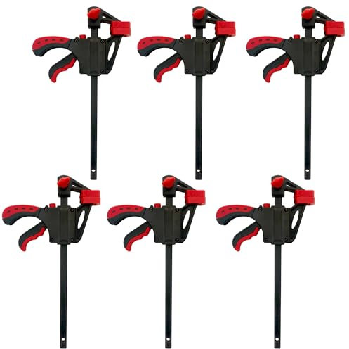 Thanaddo Einhandzwingen 6 Stk. Quick Grip Schraubzwingen Set, 4 Zoll Schnellspannzwinge Klemmzwinge, 2 in 1 Schnellspanner F Klemmen für Holzarbeiten Heimwerken, Klemmen