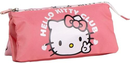 Estuche Hello Kitty 3 Compartimentos y Cremalleras Resistentes | Estuche Escolar Hello Kitty Infantil Grande para Niñas, Organizador de Material Escolar y Accesorios