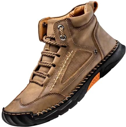 Botines para hombre, botas de cuero altas, hechas a mano, puntadas, botas hasta el tobillo, modernas, elásticas, zapatos descalzos, tallas grandes, botas con cordones, cómodas botas cortas con soporte