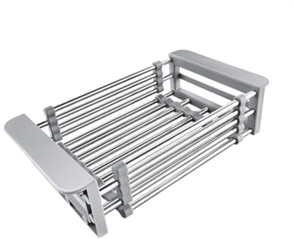 LIFKICH Escurridor de Fregadero Telescópico de Acero Inoxidable, Cesta de Drenaje Rectangular para Frutas y Verduras, Adecuado para Cocina