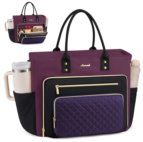 LOVEVOOK Laptop Tote Bag for Women, Work Bags Laptop Bag Nurse Bags With Laptop Compartment, Professional Computer Briefcase With Large Cup Holder, Business Large Purses Handbag Gifts, 17.3 Inch
