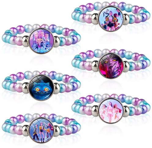 HYZMSZA 6 Pezzi kp0p Dem0n Hun-ters Perline Braccialetti, Resina Braccialetto Donna, Blu-viola Impilabile Bracciale Amicizia, Regalo Donna Compleanno Natale