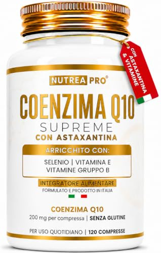 Coenzima Q10 200mg con Astaxantina 1mg |Coenzima Q10 migliore stabilità del normale q10 ubichinolo| Q10 Coenzima complex formulata con coq10 Astaxantina Vitamina E B12 B6 B2| NUTREAPRO®