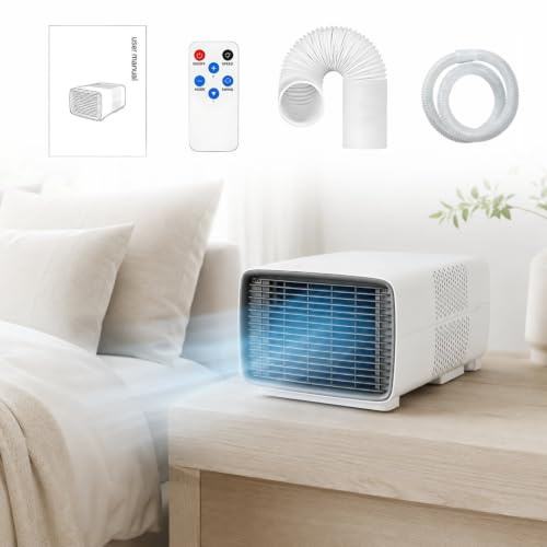HCAUYNN Aire Acondicionado Móvil Pequeño para Habitación, hasta 4㎡, Modos Frío Aire Seco Ventilador, Temperatura 16-32°C, Tubo de Extracción y Drenaje Incluidos