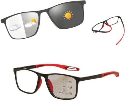 Genérico Gafas de Presbicia Progresivas Fotocromáticas, Monturas Inteligentes Multifocales Anti Luz Azul, Gafas de Lectura con Protección UV Ordenador, 17g