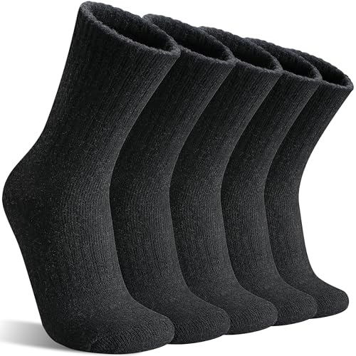 MOGGEI Womens Merino Wool Socks for Hiking Winter Warm Thick Thermal Crew Cozy Cabin Ladies Gift Comfy Boot Work Socks 5 Pairs(Black,M)