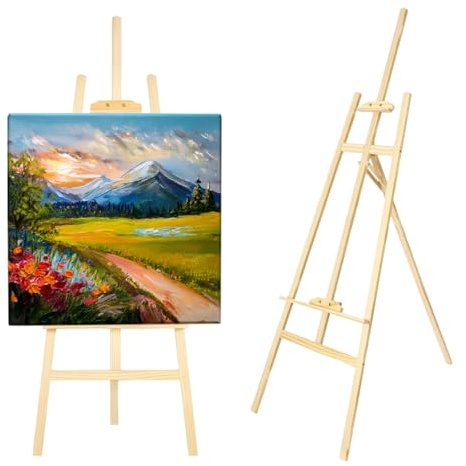 CHELY INTERMARKET Caballete Madera 70 CM Natural Caballete Plegable Para Pintura Lienzo Profesional Artistas Niños Adultos Acrílico Óleo Acuarela Trípode Soporte Portátil Estudio Manualidades