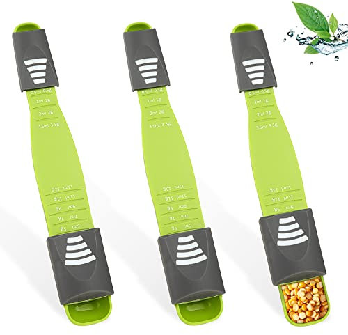 AMZSUPER ERA 3 Pcs Cuillere a Mesurer Reglable, Double ​End Réglables Cuillère Doseuse avec 8 Étals Accessoires de Cuisine pour Café Sucre Sel Thé