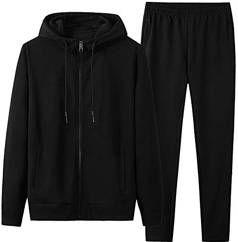 amropi Tuta Uomo Felpa con Cappuccio e Lunghe Pantaloni Tute da Ginnastica Full Zip Sportiva Nero,M