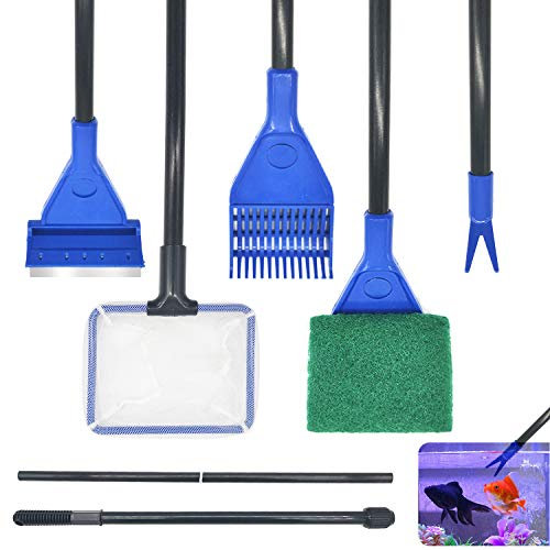 Cisolen Aquarium Reinigung Kit 5 in 1 Aquarium Reinigung Werkzeug Set Mit einem einziehbaren Griff kann die Länge nach Belieben gesteuert werden