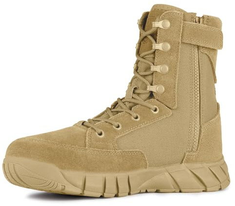 FREE SOLDIER Men's 8 Inch Tactical Side Zip Boots Military Army Work Boots Lightweight Combat Boot for Motorcycle Boot(Tan 10.5)