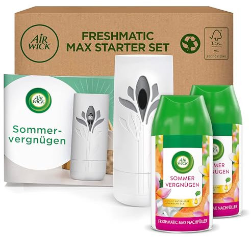 Air Wick Freshmatic Max – Starter Set mit 2 Nachfüllern – Automatisches Raumspray – Raumduft Sommervergnügen – 2 x 250 ml Nachfüller + Gerät