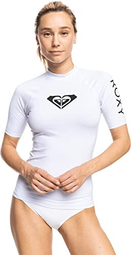 Roxy Rashguard - Maglietta da Donna a Maniche Corte con Cuori, Rash-Guardia, Bianco Chiaro, XL