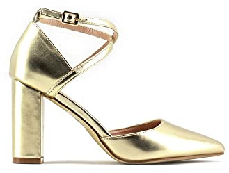 MODELISA - Zapatos De Tacón Ancho Salón PU Hebilla Pulsera Tobillo Fiesta Boda Novia Mujer