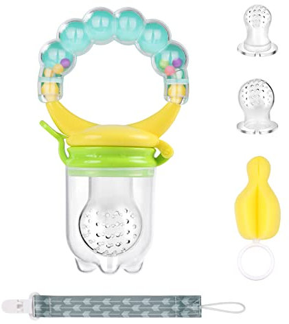 Vicloon Fruchtsauger Baby,Fruchtsauger Set mit Schnullerkette,Schwammbürste,3 Silikon Sauger Ersatz,BPA-freie Zahnungshilfe, fruchtsauger baby ab 3 monate für Obst, Gemüse, Brei und Beikost - Grün…