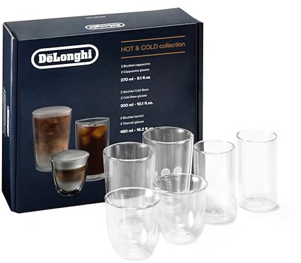 De'Longhi Hot & Cold Collection, Set of 2 Cappuccino, 2 Cold Brew, 2 Thermal Double-Wall Coffee Glasses