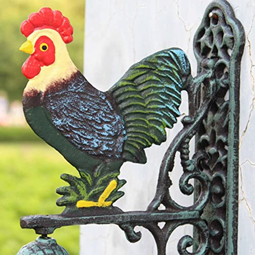 Solid Iron Door Bell with Cock Sign, Weatherproof Ringing Doorbells for Indoor Outdoor Door Court/Residential, Hanging Bells