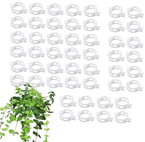 Sysdisen Pflanzenklammern für Kletterpflanzen, 50 Stück Gartenklammern Pflanzenstützen für Schnurgitter, Kein Knoten erforderlich, weiße Tomatenklammern zum aufrechten Wachsen für Gemüsepflanzen