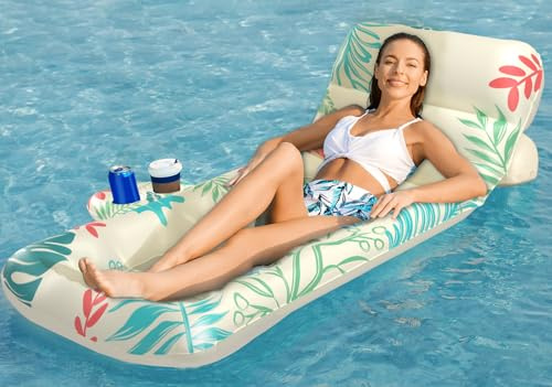 Jasonwell Inflatable Pool Float Adult - Pool Floaties Lounger Floats Floating Chair Raft with Adjustable Backrest Cup Holders Water Floaty Lake Lounge Tanning Floats Beach Party Toys for Adults