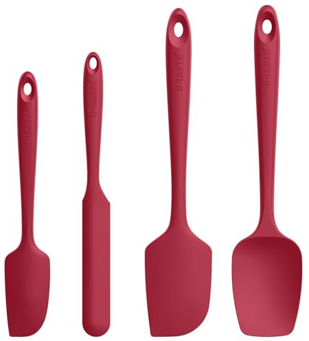 Spatule Silicone Lot de 4: U-Taste Cuisine Maryse Pâtisserie Résistante à la Chaleur 250℃, Ustensiles à Marise Patissier Alimentaire Antiadhésive Flexible sans BPA pour la Cuisson (Rouge)