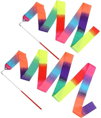 FYJCXCMP Bunte Tanzbänder, Kinderbänder, Gymnastik Gürtel Kinder Tanz Stream Sport Rhythmus Kunst Tanz Training Gürtel 12 Stück Sets von 2 m und 1 m