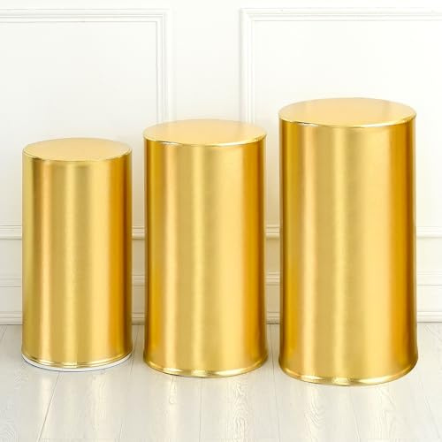 QUARKZMAN 3pz Oro Cilindro Piedistalli per Metallo Bianco Cilindro Piedistalli Stand Spandex Piedistalli Copertura per Festa Matrimonio Compleanno Solo Copertura Piccolo