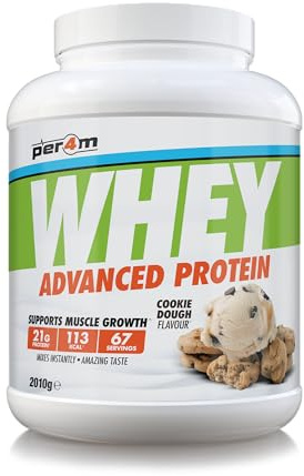 Per4m Whey Protein Powder | High Protein Shake for Muscle Growth & Recovery | Low Sugar Gym Supplement | Sports Nutrition Drink + Amino Acids (2010g, Cookie Dough)