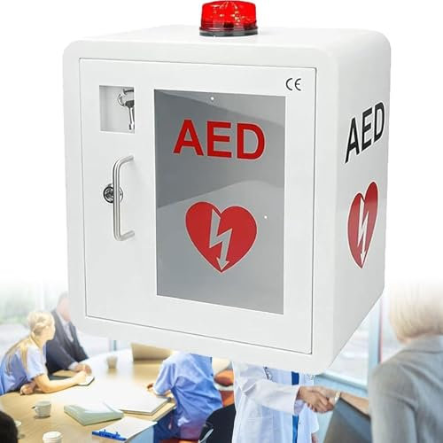 Första hjälpen AED defibrillator Väggskåp, AED-skåp med nyckel och larm, design med rundade hörn, blinkande larmljus, for hem, sjukhus