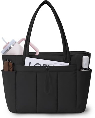 Wandering Nature Puffer Tote Bag with Cup Holder & Laptop Compartment & Trolley Sleeve for Travel, Work, Nurse, Women