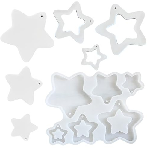Mritrit Moldes Silicona Forma de Estrella Moldes para Resina Epoxi Velas Manualidades de Silicona Moldeable Yeso JabóN Molde de Navidad árbol de Alce Colgante de Fundición