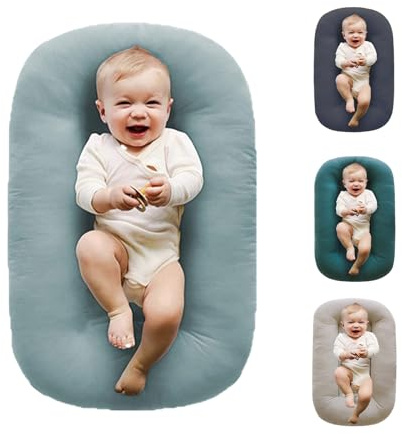Loevin Baby Lounger for Newborn 0-24 Months, Soft Portable Infant Nest & Play Mat & Diaper Changing Pad for Home,Travel & Floor Time, Newborn Babies Essentials Gifts(Misty Blue)