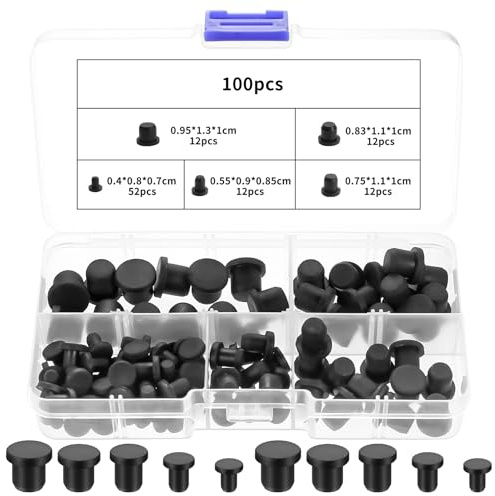 100 Pcs Silicone Hole Plugs, Black Silicone Rubber Plugs for Holes Assorted Sizes, Waterproof Soft Flexible Round Rubber Stoppers Button Sealing Hole Covers for 4-9.5mm Diameter Bottles Holes Pipes