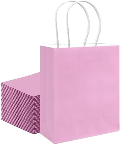 Gcardist 24PCS Borsa regalo media con manici, confezione da 8.3x4.3x11 pollici, borse regalo rosa e lilla, multiuso (21x11x27.3cm, media)