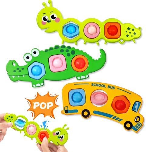 Bambebe 3PC Fidget Popper Sensory Toys, Pop It Toys for Toddlers Autism, Montessori Baby Toys for Airplane Travel Car, for 12+ Months 1 2 3 Year Old Boys & Girls