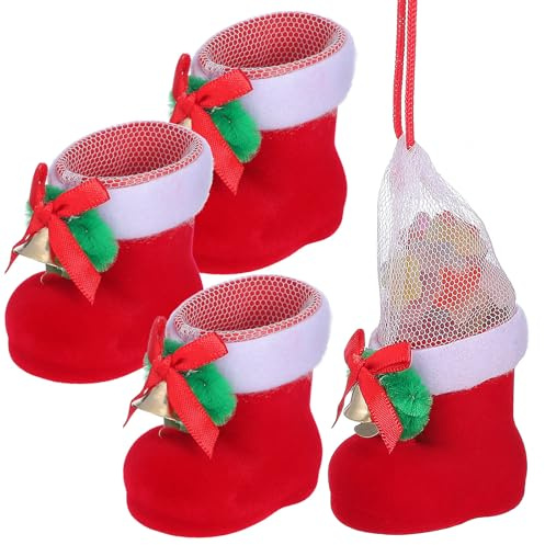 NIYANGLE Botas de Papá Noel para Navidad, 4 Unidades, Calcetines Rojos, Botas, Zapatos, Aperitivos, Bolígrafos, Decoración para El Hogar, Adornos para El Árbol de Navidad, Colgantes Decorativos.