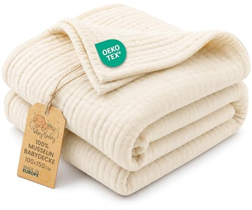 Manta muselina bebé algodón 100 x 150 cm - Plaid gasa suave muslin cobija niño delgada arrullo sábana muselinas mantita ligera recién nacido tejido transpirable para niños Oeko-Tex Beige Claro