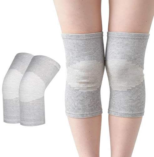 Fogbush Knäbandage för män, 2 stycken knäbandage damer komfort knäskydd bambu svettavledande bandage knävärmare för löpning jogging sport basket sport knäskydd (grå)